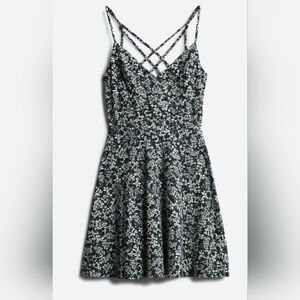 Nine Britton Navy Blue Summer Dress With Green Floral Design Mini Size Small...